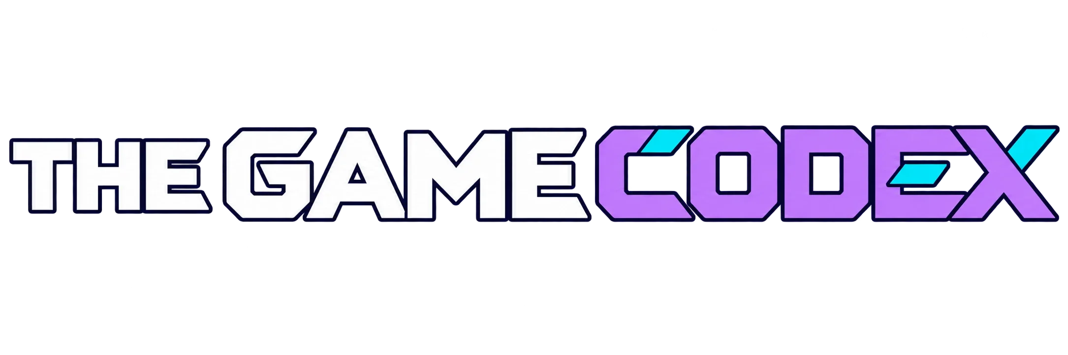 Ikon THE GAME CODEX dengan monogram GC, simbol buku terbuka, dan kontrol game berwarna ungu, putih, serta cyan.